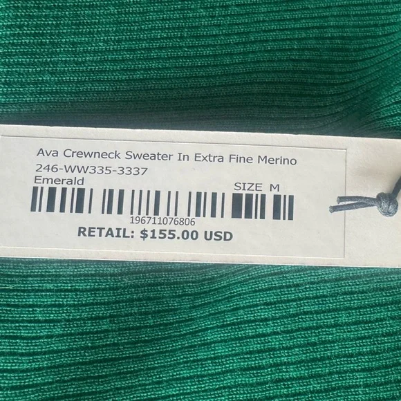 NWT $155 Alex Mill Ava crewneck Fine Merino Wool Sweater Emerald Green Medium - Picture 5 of 6
